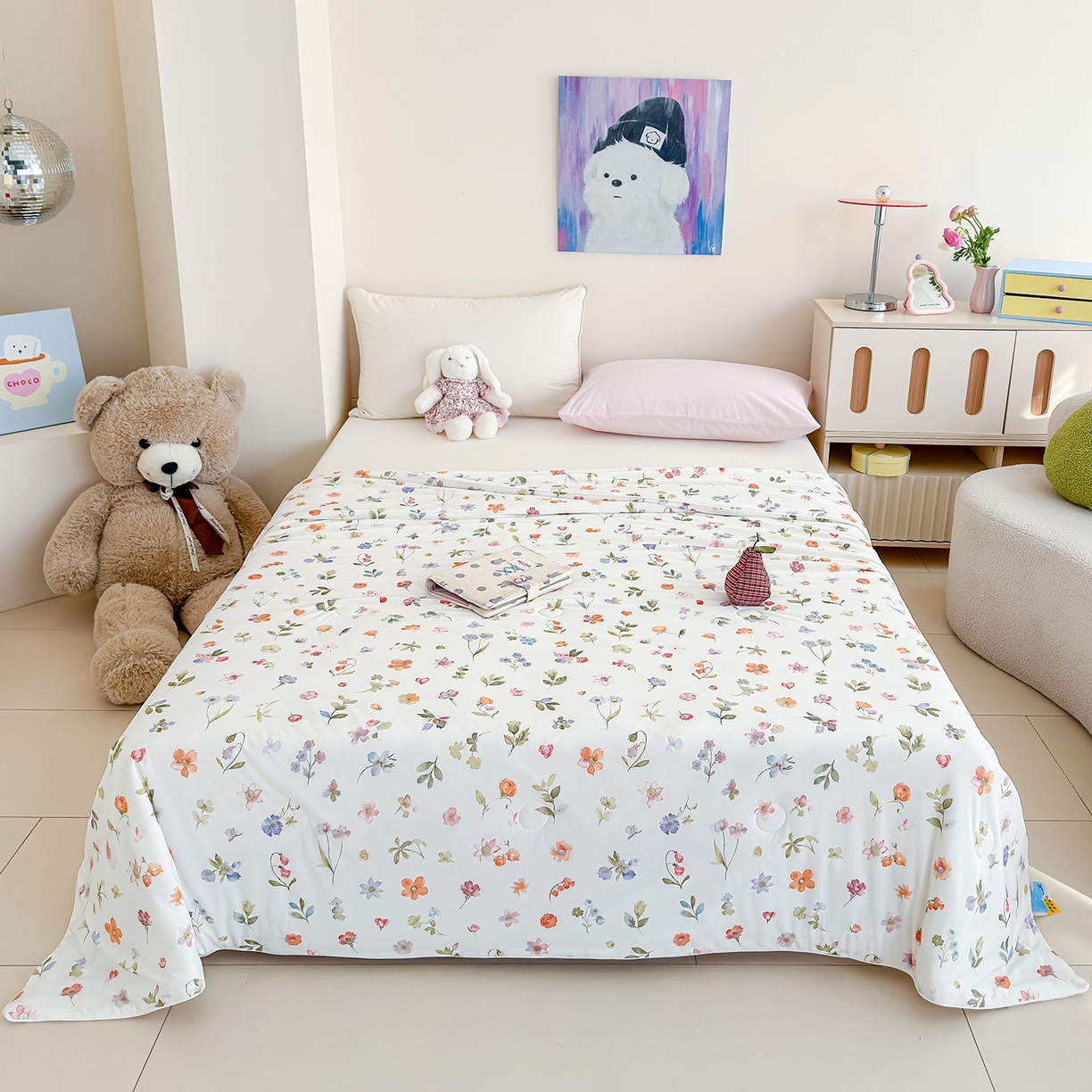 91家纺网 家纺一手货源 找家纺 芯恋家居 2026年新款小冰川凉感夏被冰皮凉感印花夏被凉感丝夏被（四周踩棉工艺） 梨落繁花