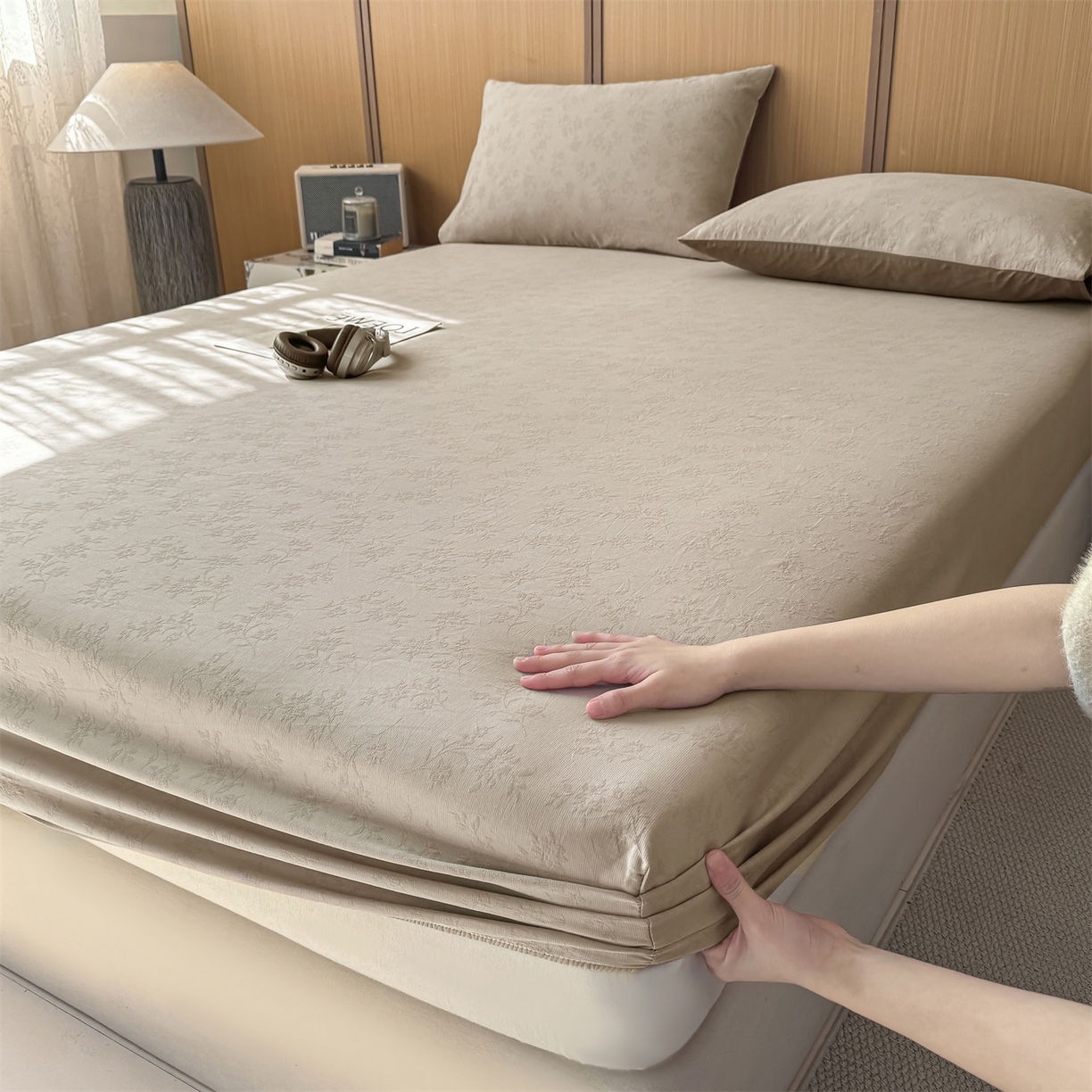 91家纺网 家纺一手货源 找家纺 （总）灰鲸 2026新款全棉纯棉三层纱色织提花床笠单品床笠床笠单件