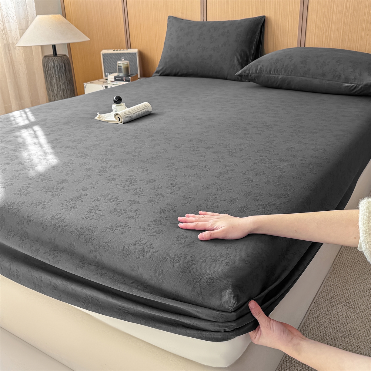 91家纺网 家纺一手货源 找家纺 （总）灰鲸 2026新款全棉纯棉三层纱色织提花床笠单品床笠床笠单件