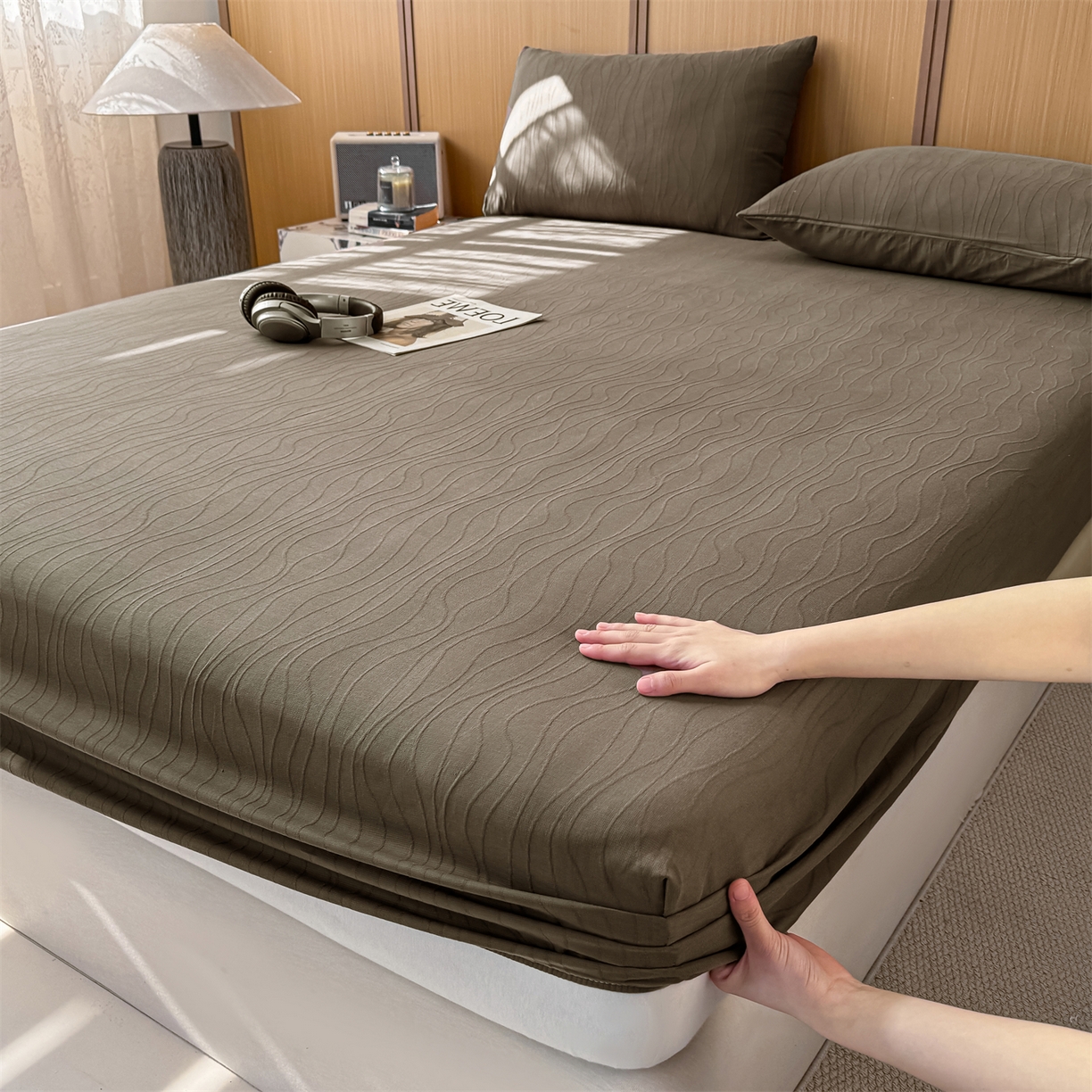 91家纺网 家纺一手货源 找家纺 （总）灰鲸 2026新款全棉纯棉三层纱色织提花床笠单品床笠床笠单件