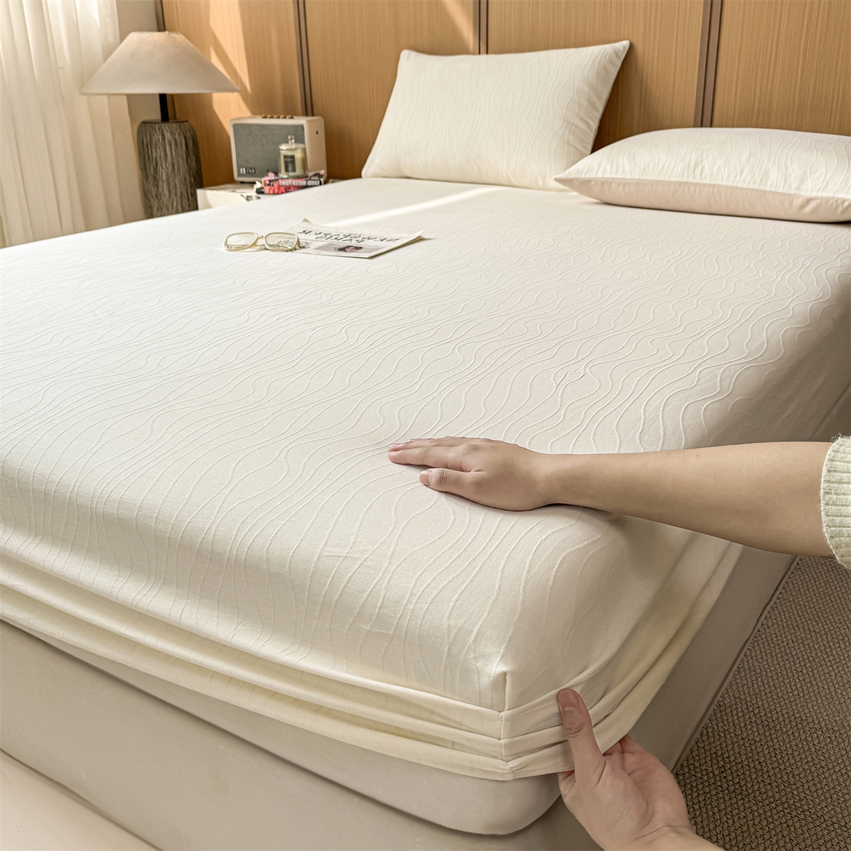 91家纺网 家纺一手货源 找家纺 （总）灰鲸 2026新款全棉纯棉三层纱色织提花床笠单品床笠床笠单件