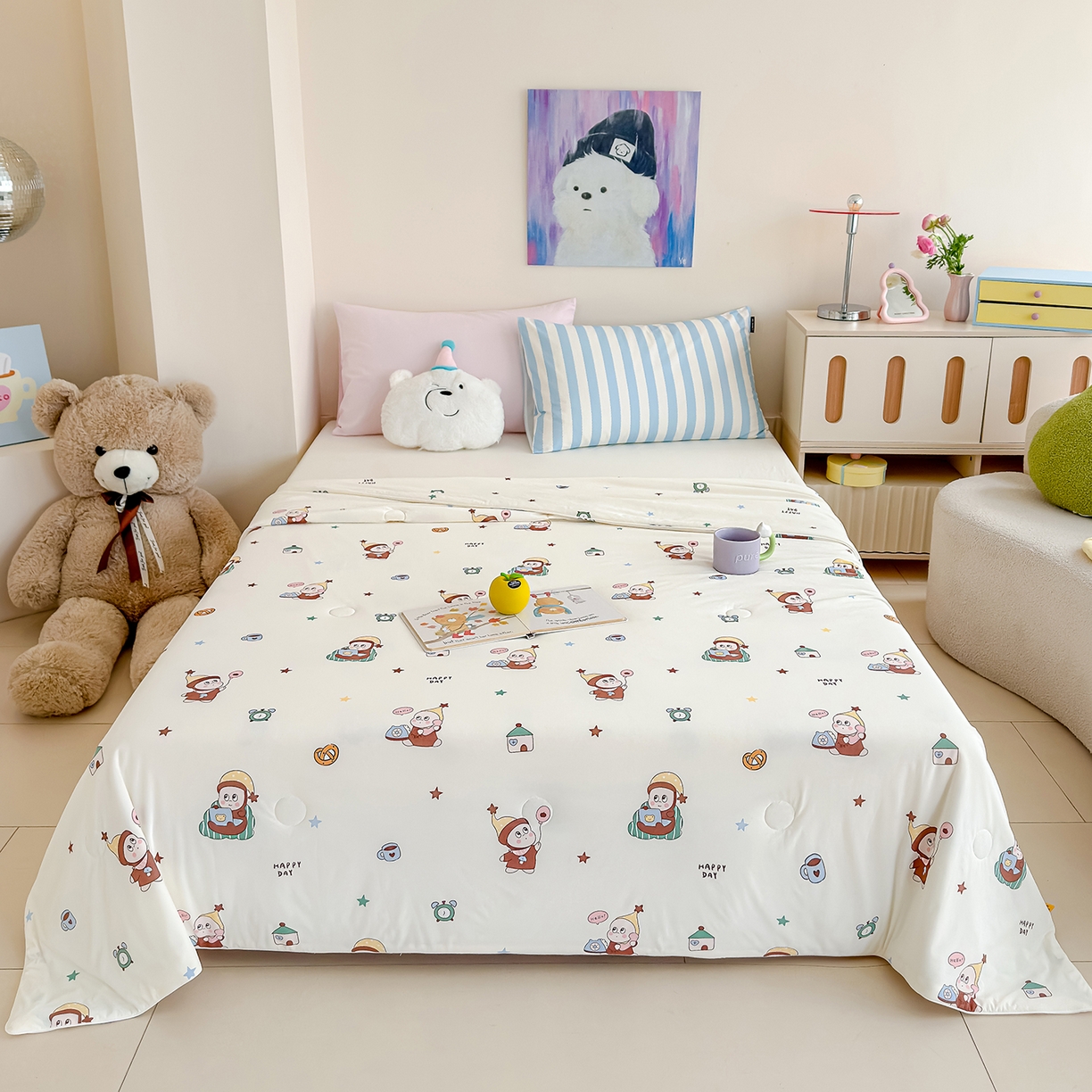 91家纺网 家纺一手货源 找家纺 芯恋家居 2026年新款小冰川凉感夏被冰皮凉感印花夏被凉感丝夏被（四周踩棉工艺） 甜梦星仔