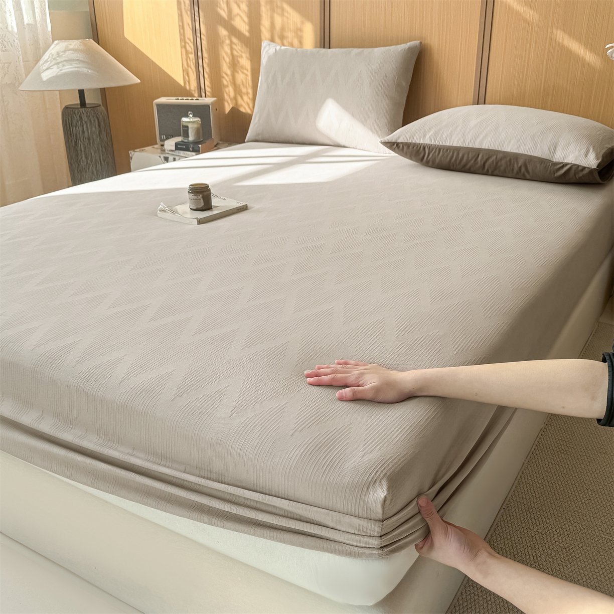 91家纺网 家纺一手货源 找家纺 （总）灰鲸 2026新款全棉纯棉三层纱色织提花床笠单品床笠床笠单件