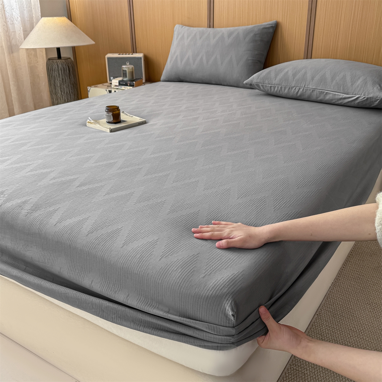 91家纺网 家纺一手货源 找家纺 （总）灰鲸 2026新款全棉纯棉三层纱色织提花床笠单品床笠床笠单件