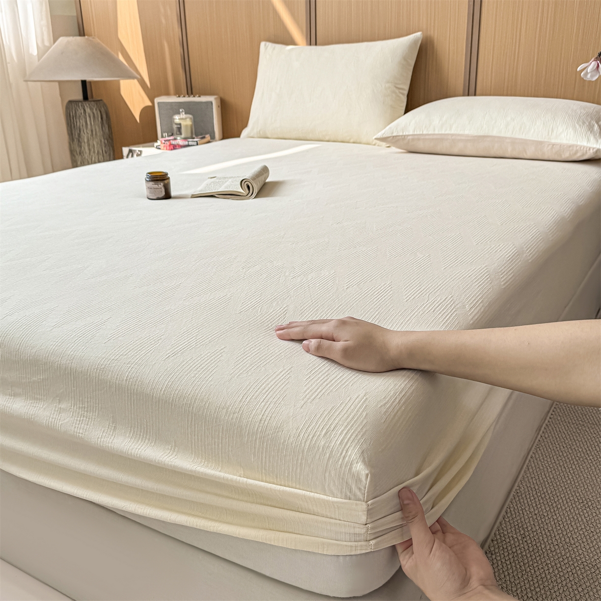 91家纺网 家纺一手货源 找家纺 （总）灰鲸 2026新款全棉纯棉三层纱色织提花床笠单品床笠床笠单件