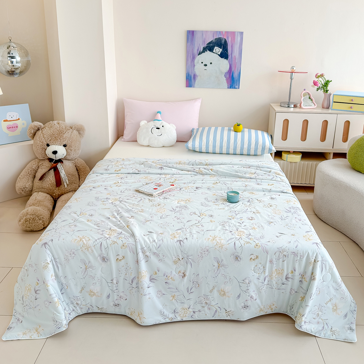 91家纺网 家纺一手货源 找家纺 芯恋家居 2026年新款小冰川凉感夏被冰皮凉感印花夏被凉感丝夏被（四周踩棉工艺） 雾里寻花