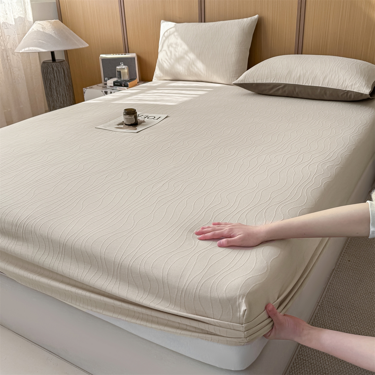 灰鲸 2026新款全棉纯棉三层纱色织提花床笠单品床笠床笠单件 浅忆-可可奶咖