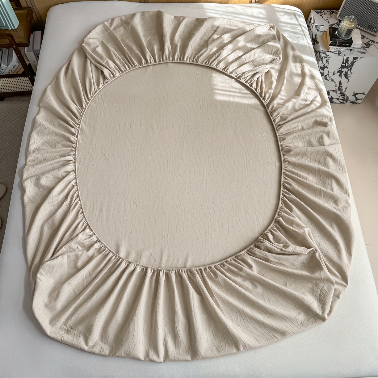 91家纺网 家纺一手货源 找家纺 灰鲸 2026新款全棉纯棉三层纱色织提花床笠单品床笠床笠单件 浅忆-可可奶咖