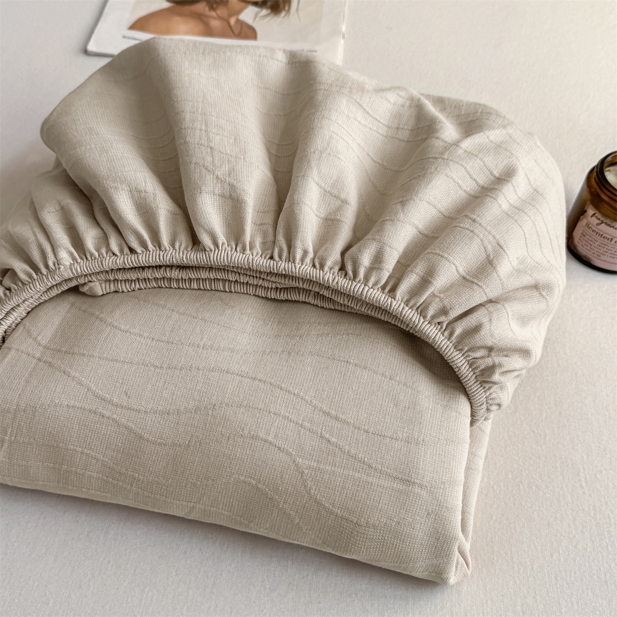 91家纺网 家纺一手货源 找家纺 灰鲸 2026新款全棉纯棉三层纱色织提花床笠单品床笠床笠单件 浅忆-可可奶咖