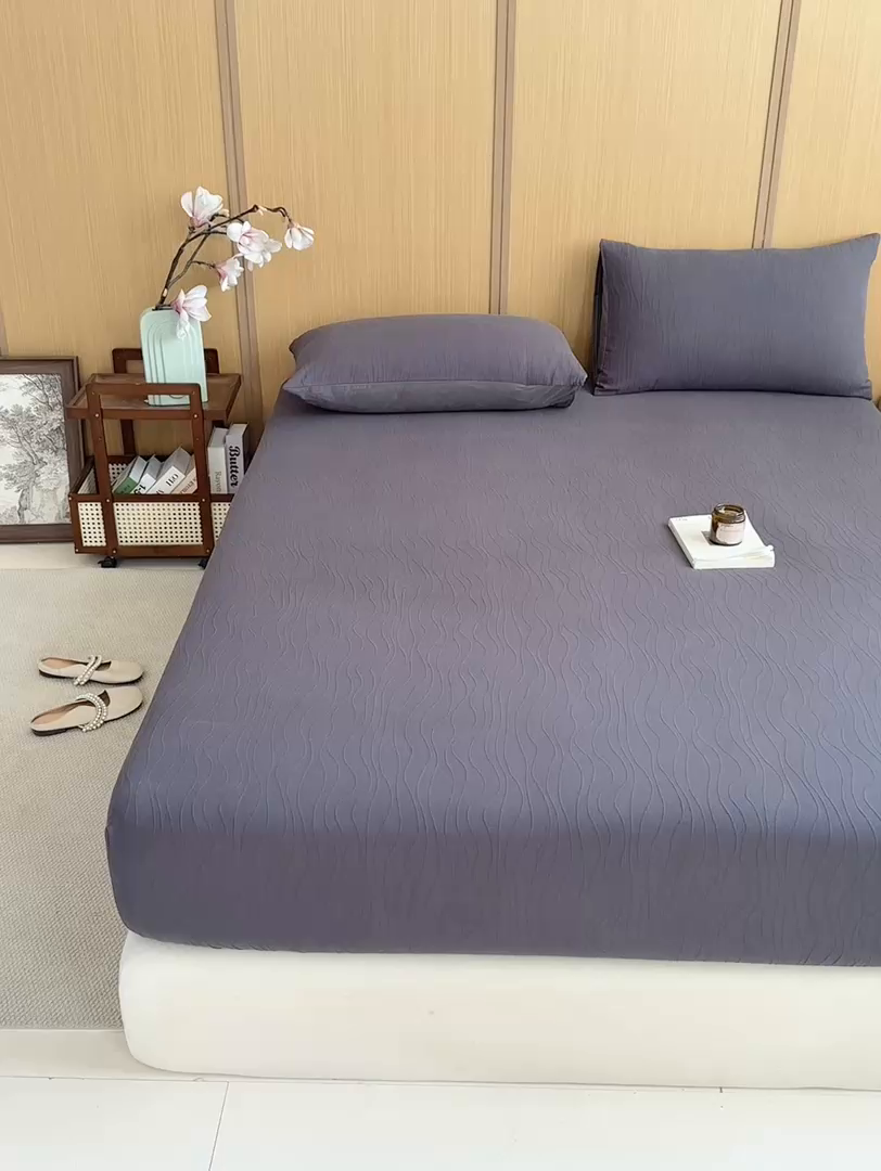 91家纺网 家纺一手货源 找家纺 灰鲸 2026新款全棉纯棉三层纱色织提花床笠单品床笠床笠单件 浅忆-素墨