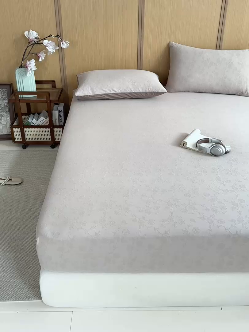 91家纺网 家纺一手货源 找家纺 灰鲸 2026新款全棉纯棉三层纱色织提花床笠单品床笠床笠单件 蔷薇-可可奶咖