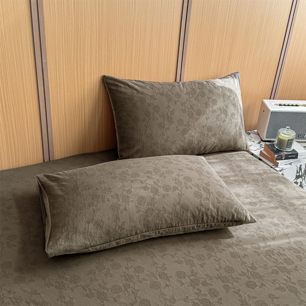 91家纺网 家纺一手货源 找家纺 灰鲸 2026新款全棉纯棉三层纱色织提花床笠单品床笠床笠单件 蔷薇-摩卡