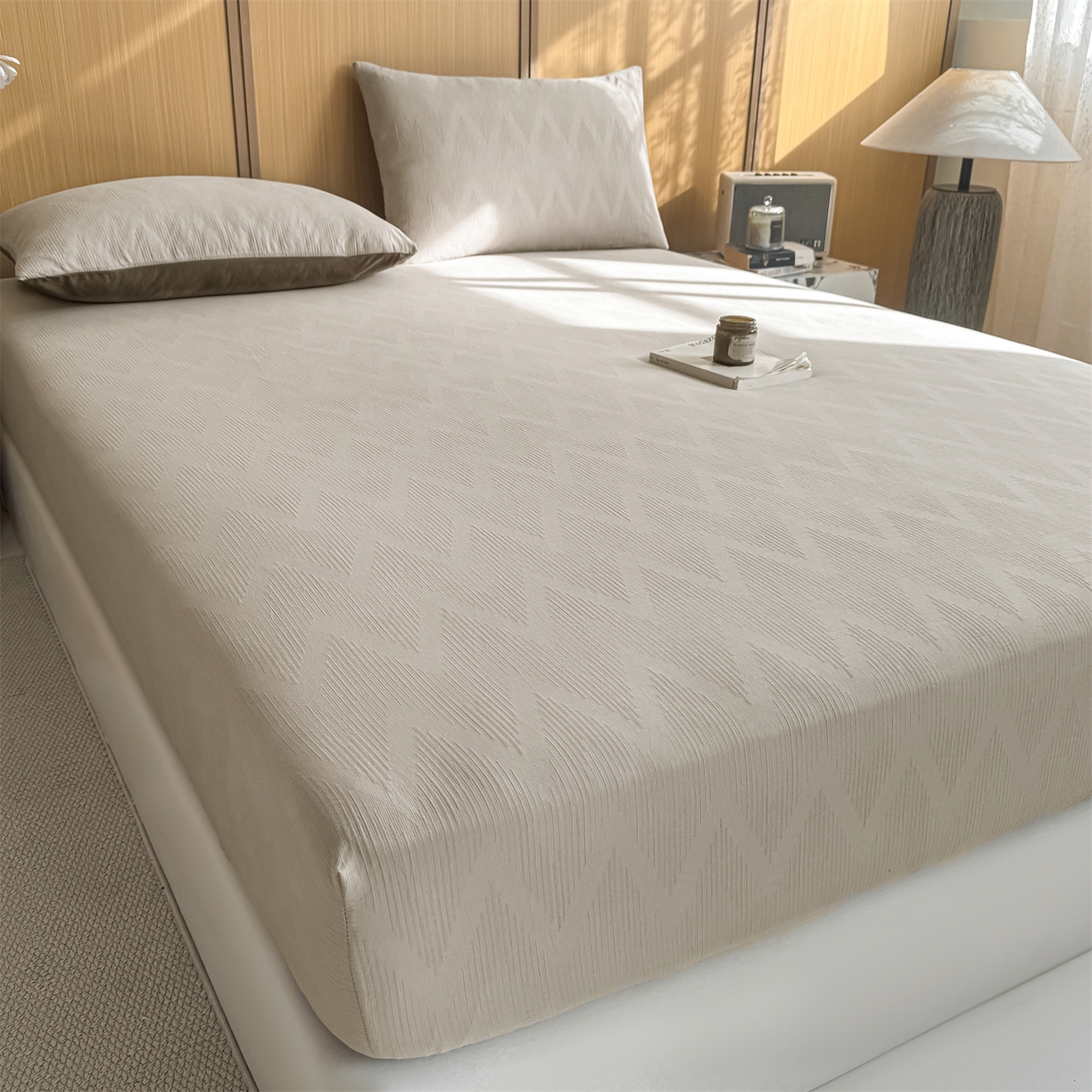 91家纺网 家纺一手货源 找家纺 灰鲸 2026新款全棉纯棉三层纱色织提花床笠单品床笠床笠单件 影韵-可可奶咖