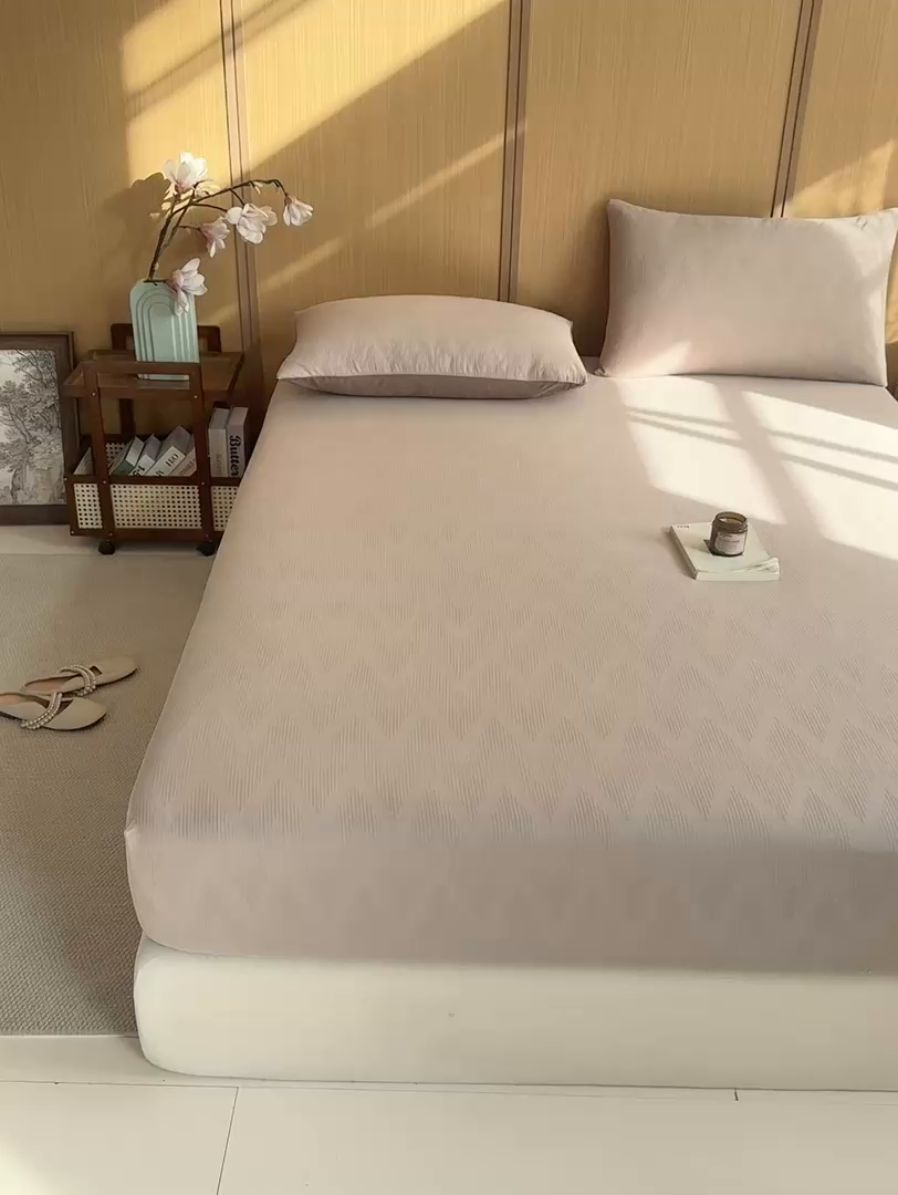 91家纺网 家纺一手货源 找家纺 灰鲸 2026新款全棉纯棉三层纱色织提花床笠单品床笠床笠单件 影韵-可可奶咖