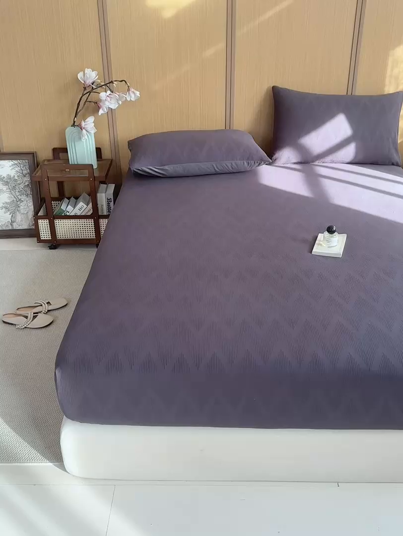 91家纺网 家纺一手货源 找家纺 灰鲸 2026新款全棉纯棉三层纱色织提花床笠单品床笠床笠单件 影韵-素墨