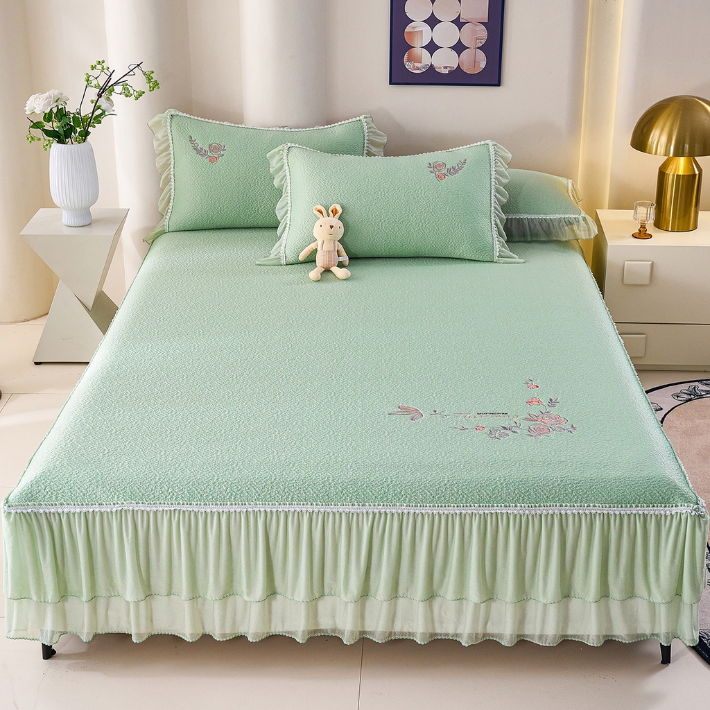 莱家富 2026新款A类凉感豆豆席-床裙款 床裙款-清夏玫瑰绿色