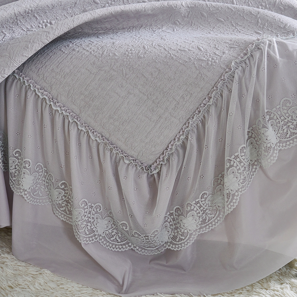 91家纺网 家纺一手货源 找家纺 莱家富 2026新款A类凉感豆豆席-床裙款 床裙款-小清新灰色