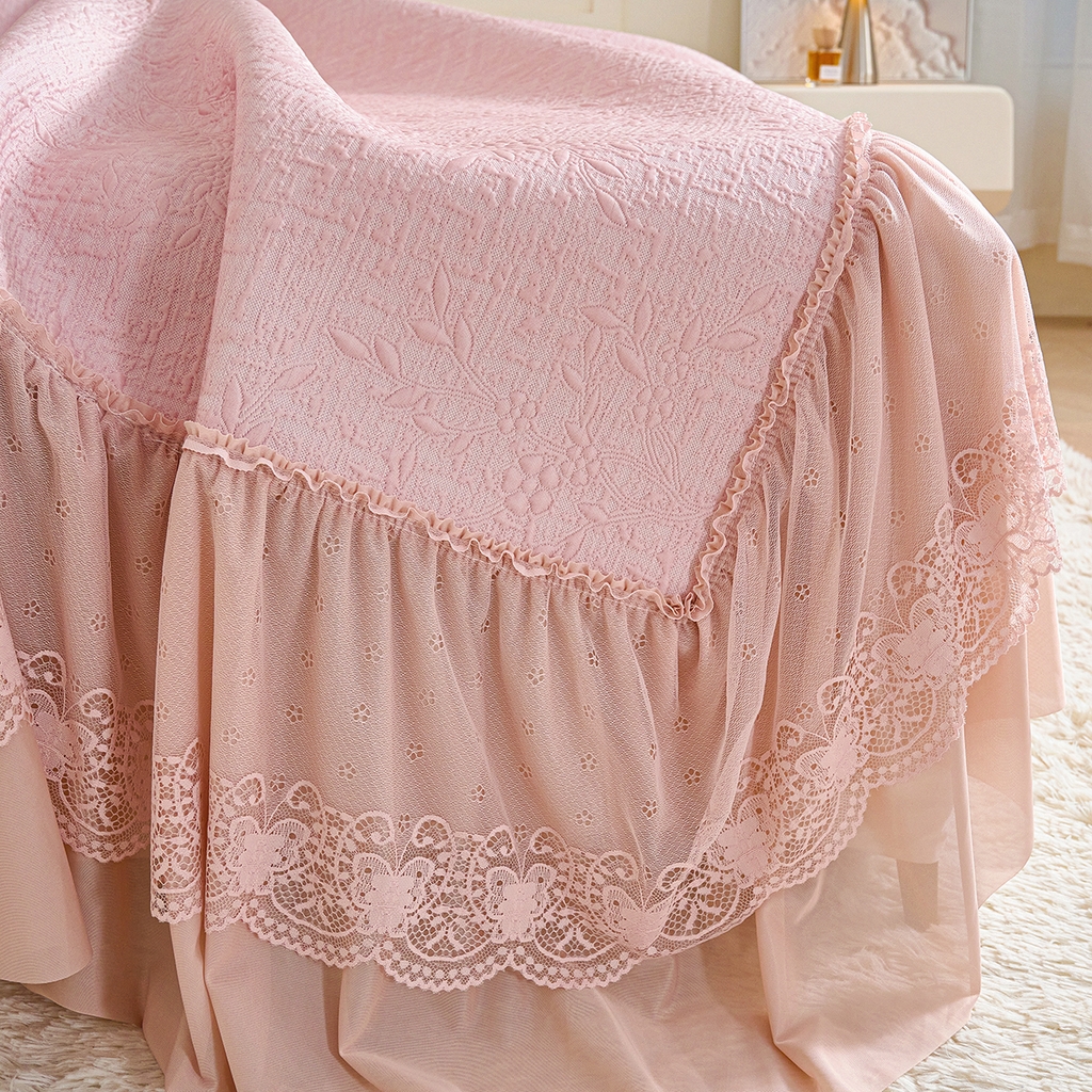 91家纺网 家纺一手货源 找家纺 莱家富 2026新款A类凉感豆豆席-床裙款 床裙款-小清新粉色