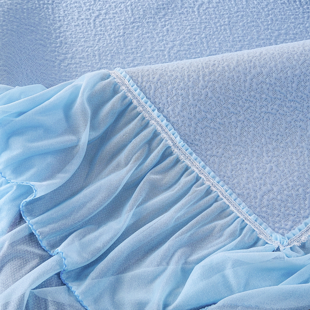 91家纺网 家纺一手货源 找家纺 莱家富 2026新款A类凉感豆豆席-床裙款 床裙款-清夏玫瑰蓝色