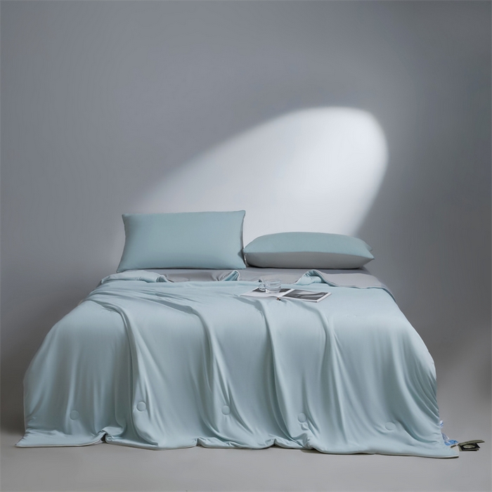 91家纺网 家纺一手货源 找家纺 雯豆家纺 2026春夏新款锦氨夏被空调被子被芯夏季凉感被小冰皮薄被子夏被夏凉被空调被 小冰皮-繁星蓝+轻奢灰