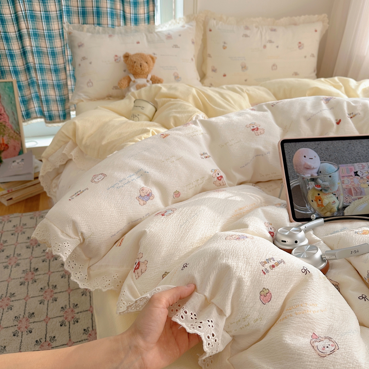 91家纺网 家纺一手货源 找家纺 （总）仟网汇 2024新款蕾丝老粗布凉席三件套