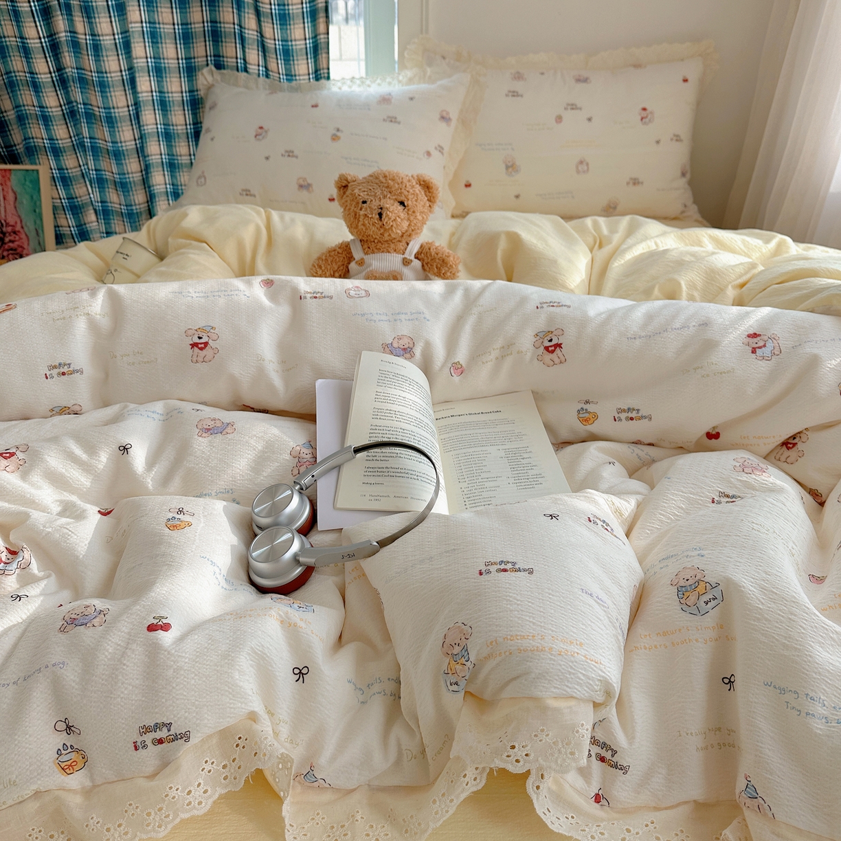 91家纺网 家纺一手货源 找家纺 （总）仟网汇 2026新款彩色花边皱皱纱四件套