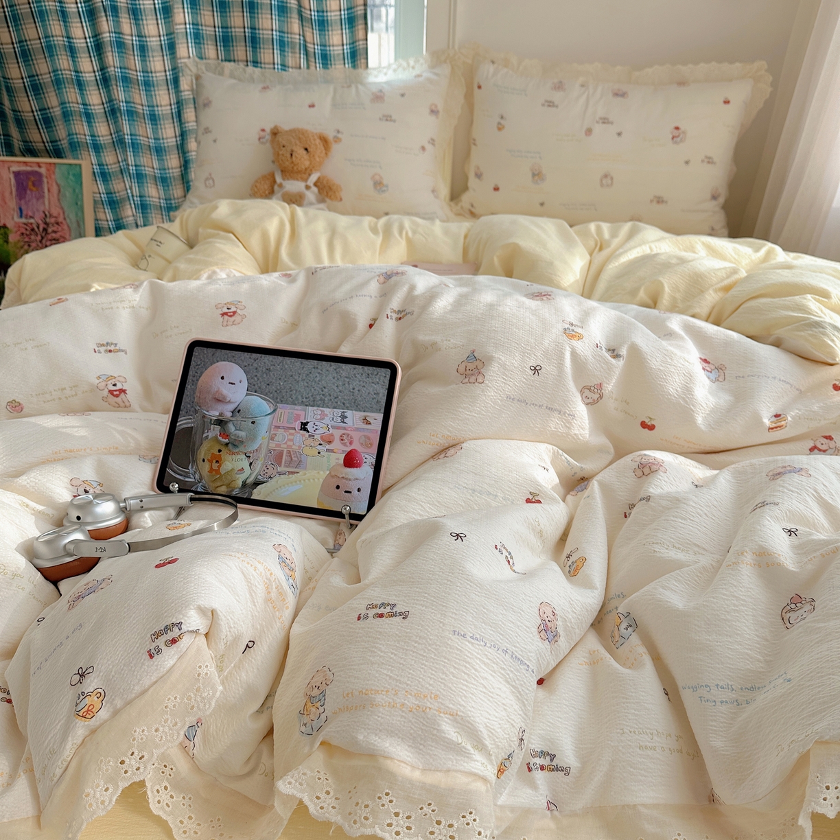 91家纺网 家纺一手货源 找家纺 （总）仟网汇 2026新款彩色花边皱皱纱四件套