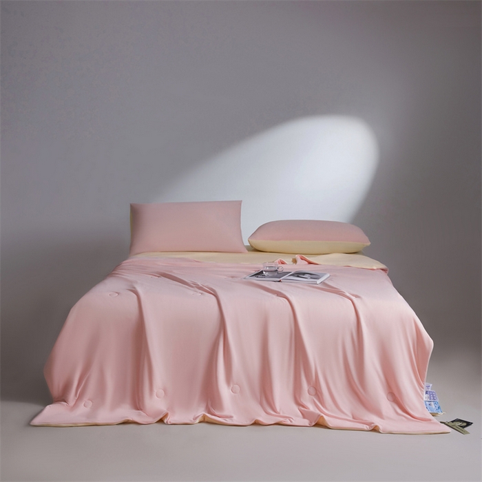 91家纺网 家纺一手货源 找家纺 雯豆家纺 2026春夏新款锦氨夏被空调被子被芯夏季凉感被小冰皮薄被子夏被夏凉被空调被 小冰皮-海棠粉+淡雅黄