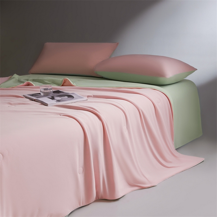 91家纺网 家纺一手货源 找家纺 雯豆家纺 2026春夏新款锦氨夏被空调被子被芯夏季凉感被小冰皮薄被子夏被夏凉被空调被 小冰皮-海棠粉+青柠绿