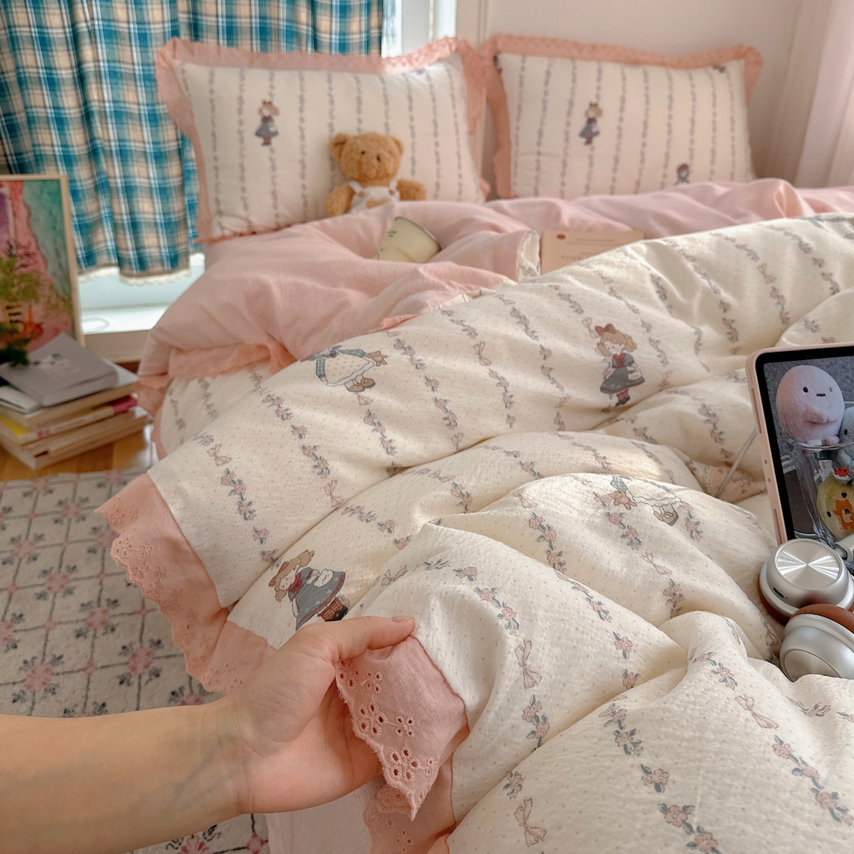 91家纺网 家纺一手货源 找家纺 （总）仟网汇 2026新款彩色花边皱皱纱四件套