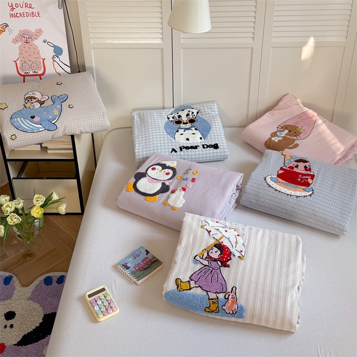 91家纺网 家纺一手货源 找家纺 （总）暖生活 2026新款全棉纯棉色织水洗棉毛巾绣床笠三件套