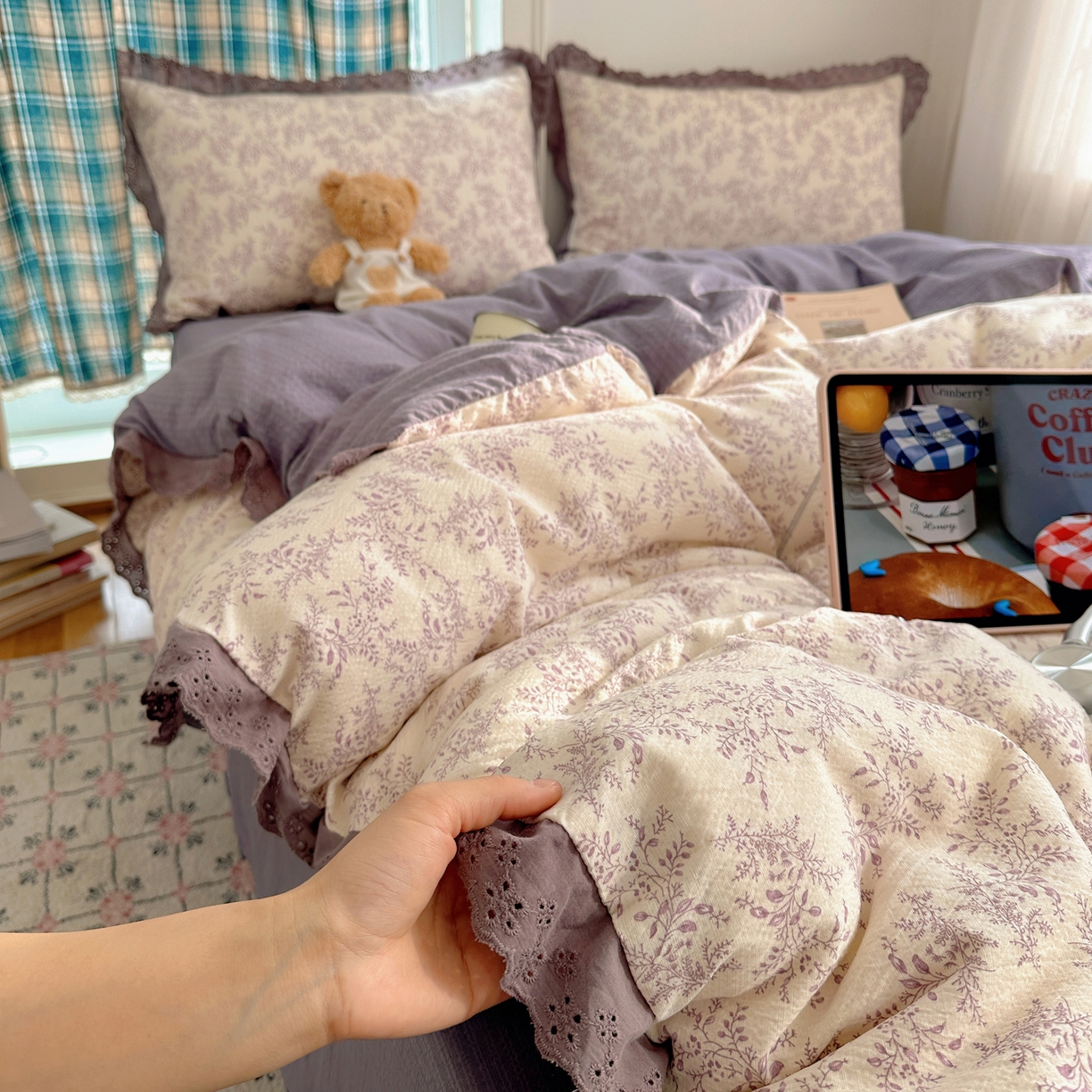 91家纺网 家纺一手货源 找家纺 （总）仟网汇 2026新款彩色花边皱皱纱四件套