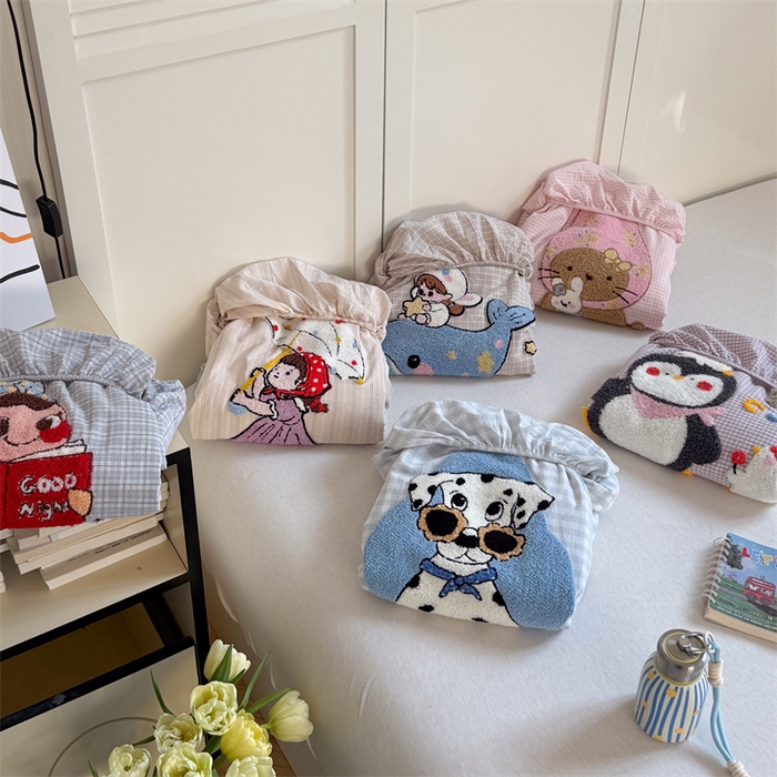 91家纺网 家纺一手货源 找家纺 暖生活 2026新款全棉纯棉色织水洗棉毛巾绣床笠三件套 组合图仅做展示不可下单