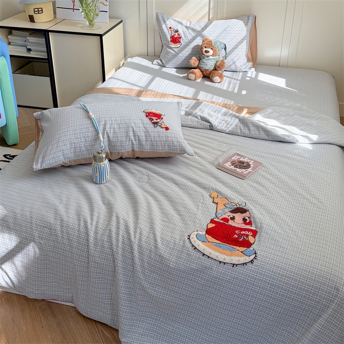 91家纺网 家纺一手货源 找家纺 暖生活 2026新款全棉纯棉色织水洗棉毛巾绣床笠三件套 阅读星人