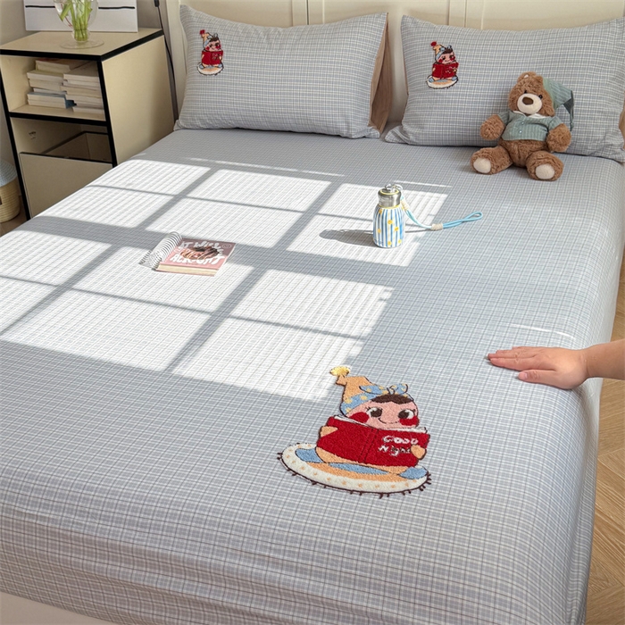 暖生活 2026新款全棉纯棉色织水洗棉毛巾绣床笠三件套 阅读星人