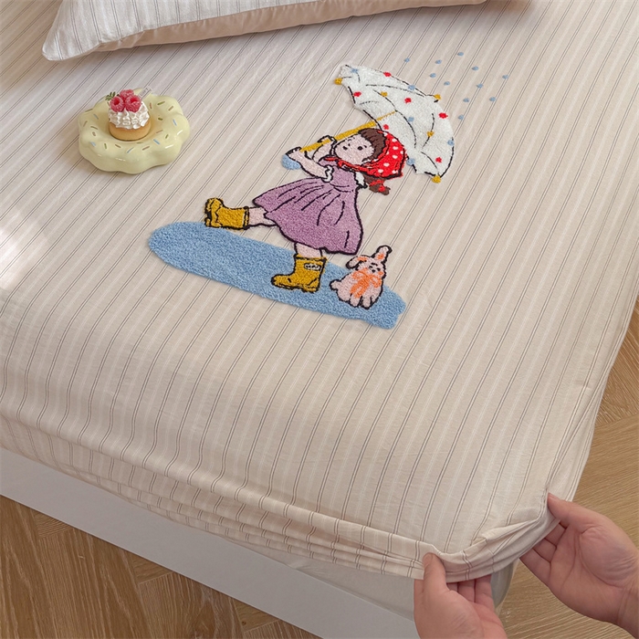 91家纺网 家纺一手货源 找家纺 暖生活 2026新款全棉纯棉色织水洗棉毛巾绣床笠三件套 下雨天