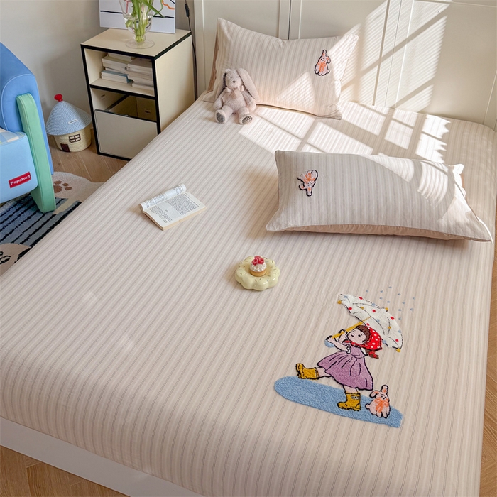 91家纺网 家纺一手货源 找家纺 暖生活 2026新款全棉纯棉色织水洗棉毛巾绣床笠三件套 下雨天