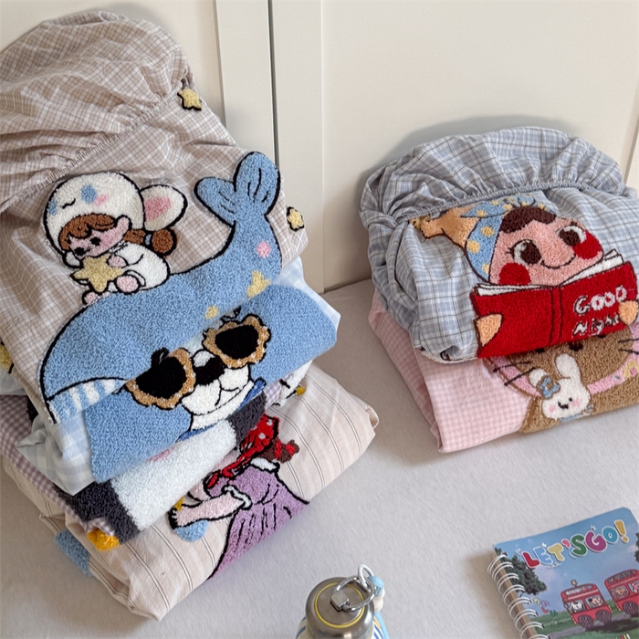 暖生活 2026新款全棉纯棉色织水洗棉毛巾绣床笠三件套 组合图仅做展示不可下单