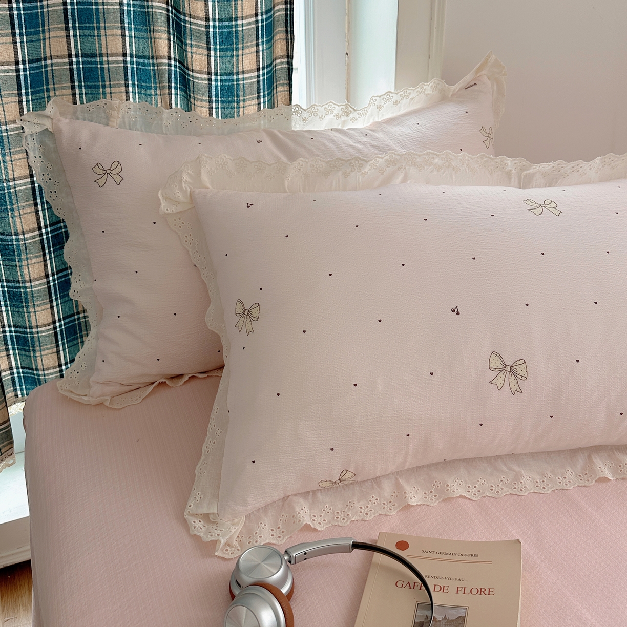 91家纺网 家纺一手货源 找家纺 仟网汇 2026新款彩色花边皱皱纱四件套 初心粉