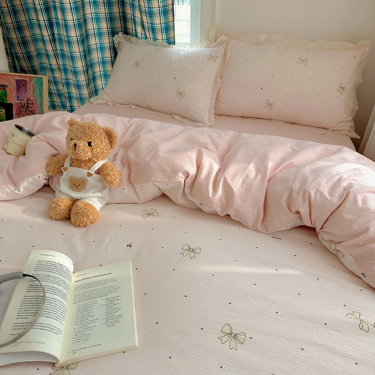 91家纺网 家纺一手货源 找家纺 仟网汇 2026新款彩色花边皱皱纱四件套 初心粉