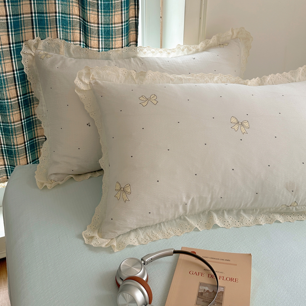 91家纺网 家纺一手货源 找家纺 仟网汇 2026新款彩色花边皱皱纱四件套 初心蓝