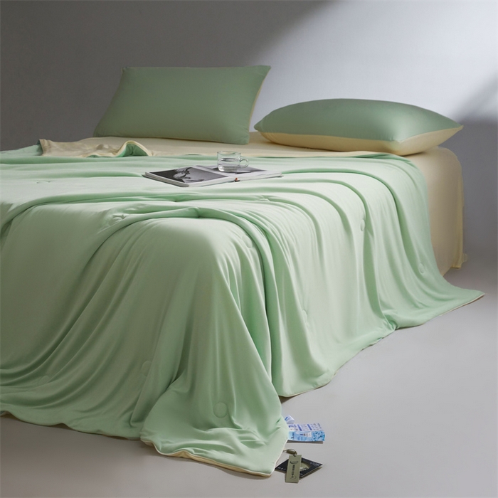 91家纺网 家纺一手货源 找家纺 雯豆家纺 2026春夏新款锦氨夏被空调被子被芯夏季凉感被小冰皮薄被子夏被夏凉被空调被 小冰皮-青柠绿+淡雅黄