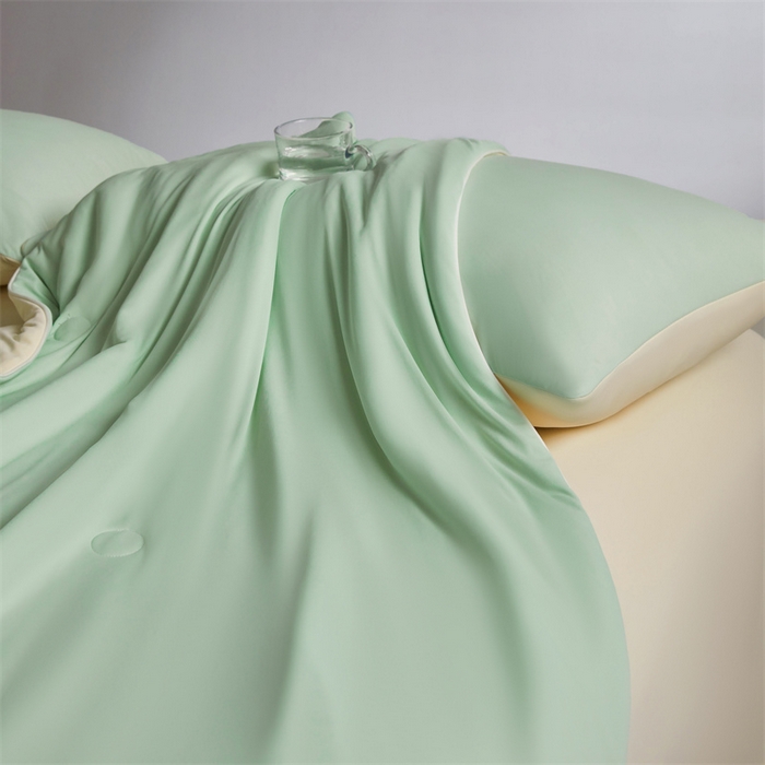 91家纺网 家纺一手货源 找家纺 雯豆家纺 2026春夏新款锦氨夏被空调被子被芯夏季凉感被小冰皮薄被子夏被夏凉被空调被 小冰皮-青柠绿+淡雅黄