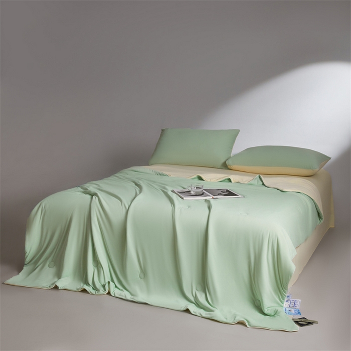 91家纺网 家纺一手货源 找家纺 雯豆家纺 2026春夏新款锦氨夏被空调被子被芯夏季凉感被小冰皮薄被子夏被夏凉被空调被 小冰皮-青柠绿+淡雅黄