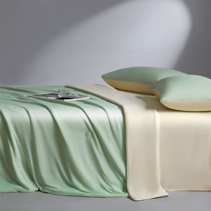 91家纺网 家纺一手货源 找家纺 雯豆家纺 2026春夏新款锦氨夏被空调被子被芯夏季凉感被小冰皮薄被子夏被夏凉被空调被 小冰皮-青柠绿+淡雅黄