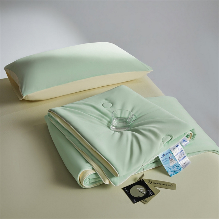 91家纺网 家纺一手货源 找家纺 雯豆家纺 2026春夏新款锦氨夏被空调被子被芯夏季凉感被小冰皮薄被子夏被夏凉被空调被 小冰皮-青柠绿+淡雅黄