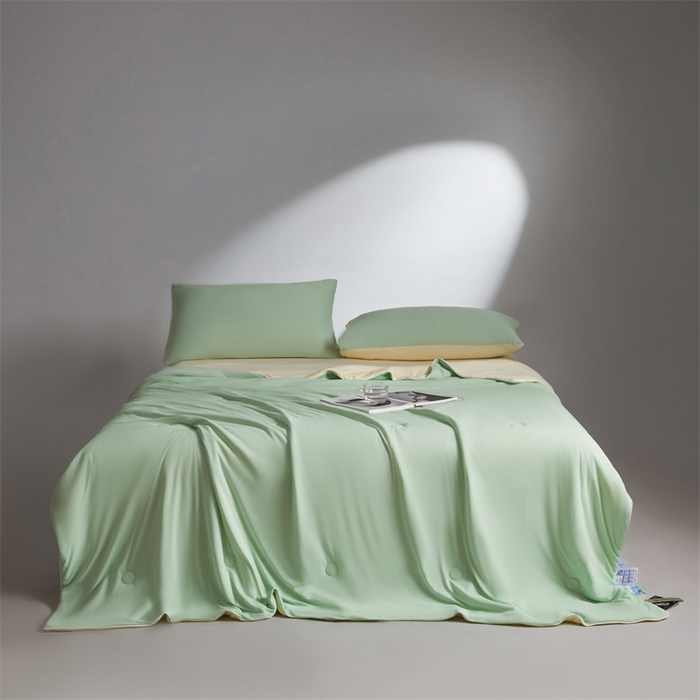 91家纺网 家纺一手货源 找家纺 雯豆家纺 2026春夏新款锦氨夏被空调被子被芯夏季凉感被小冰皮薄被子夏被夏凉被空调被 小冰皮-青柠绿+淡雅黄