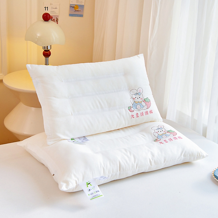 吉咪兔家纺 2026新款儿童A类全棉大豆纤维枕芯单人学生宿舍枕头幼儿园卡通软枕护颈椎 小兔子