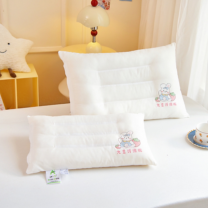 91家纺网 家纺一手货源 找家纺 吉咪兔家纺 2026新款儿童A类全棉大豆纤维枕芯单人学生宿舍枕头幼儿园卡通软枕护颈椎 小兔子