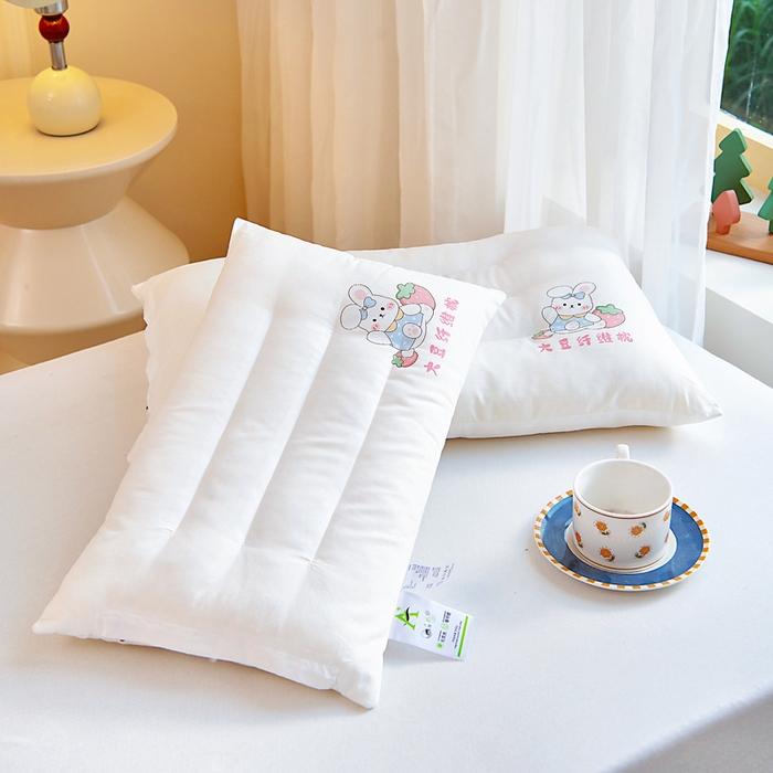 91家纺网 家纺一手货源 找家纺 吉咪兔家纺 2026新款儿童A类全棉大豆纤维枕芯单人学生宿舍枕头幼儿园卡通软枕护颈椎 小兔子